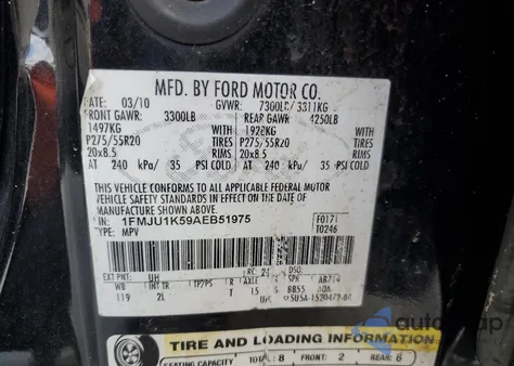 2010 Ford Expedition Limited z USA, uszkodzony, nr VIN 1FMJU1K59AEB51975